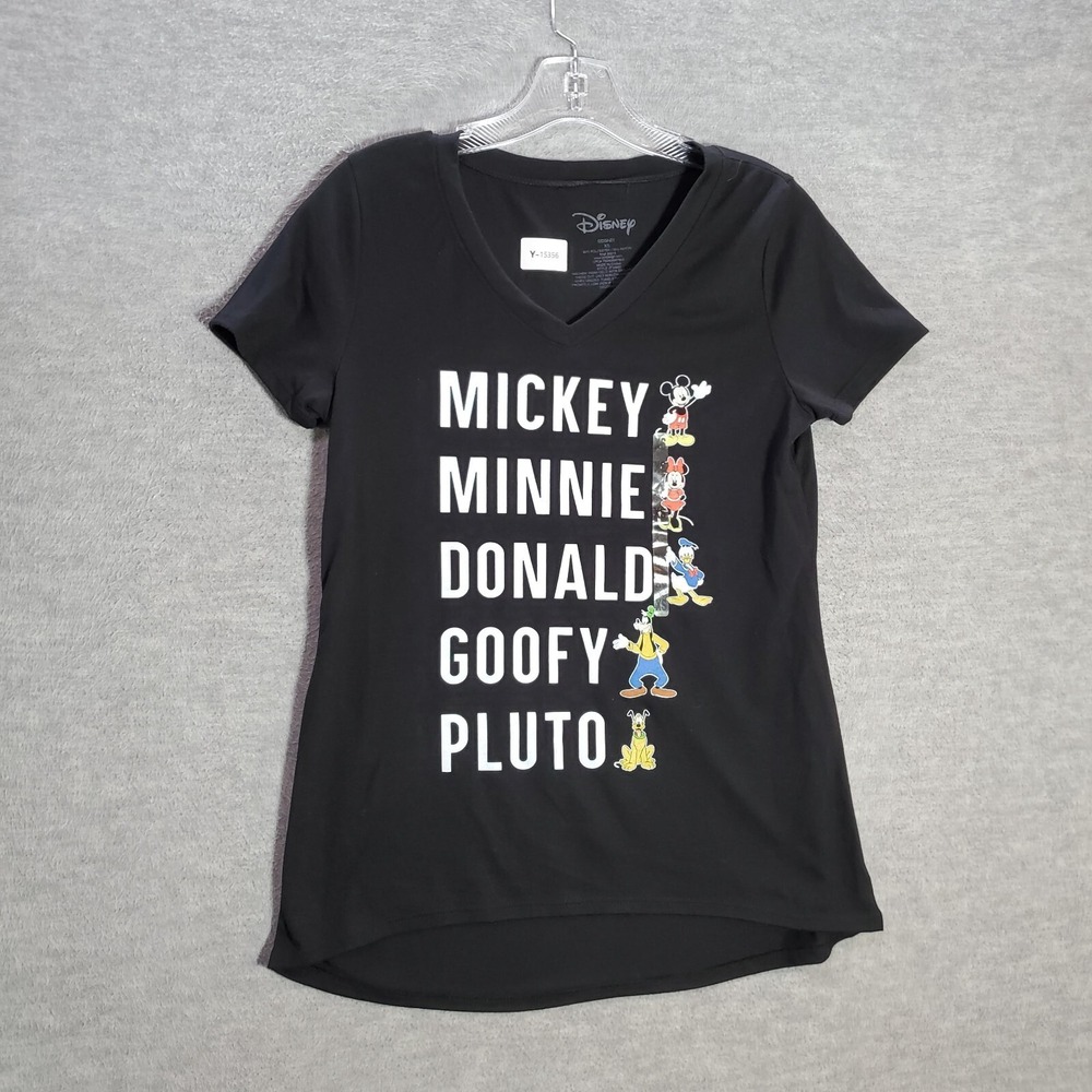 Disney Women Top XS Black T-Shirt Mickey and Friends Minnie Mouse Goofy Donald